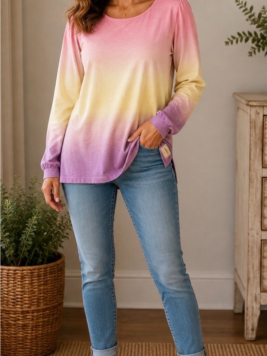 Talbots Tops - Talbots Ombre Long Sleeve Tee in Pink & Purple Fade -100% cotton